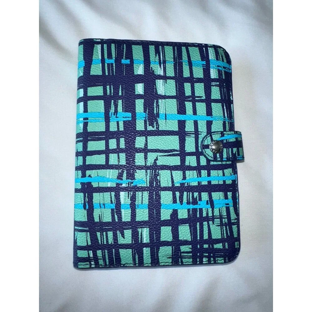 Vera Bradley Navy/Teal Art Plaid Snap Close Journal Notebook